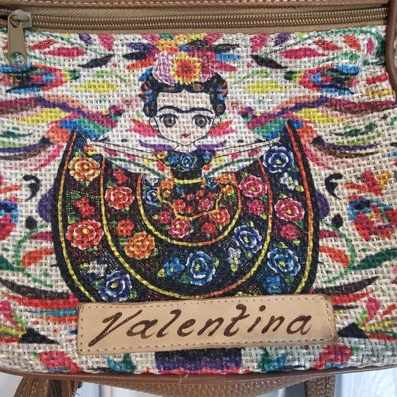 Embroidered Frida Kahlo Small Backpack Mexicana Multicolored and Tan OS - Picture 3 of 10